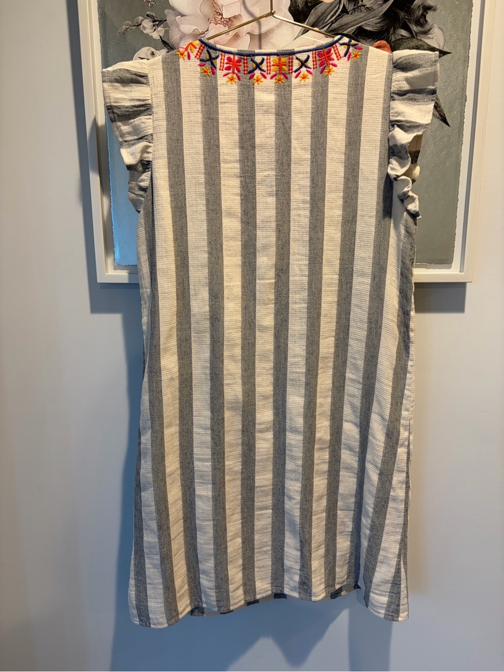 THML Embroidered Striped Chambray Boho Flutter Sleeve Dress Size Medium - Picture 6 of 8